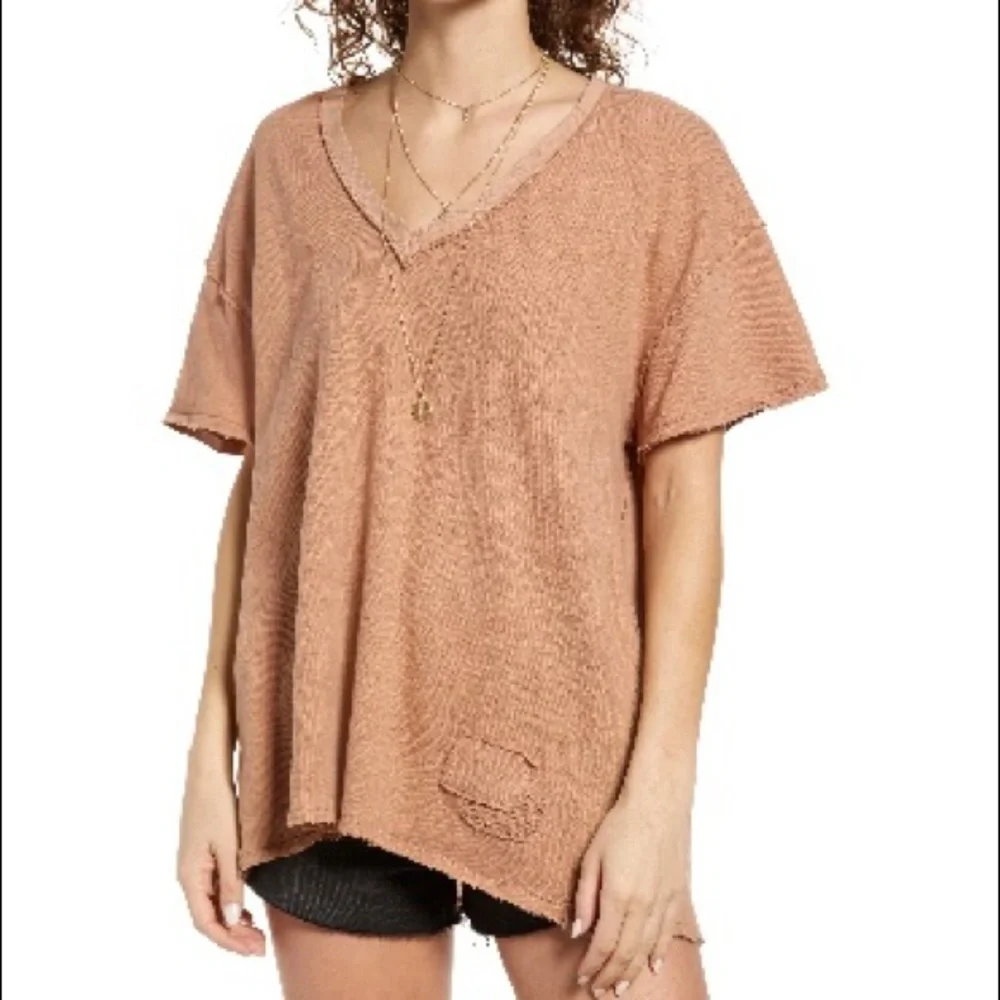 NWOT Free People We The Free | Joni Distressed V-Neck Tee | XS